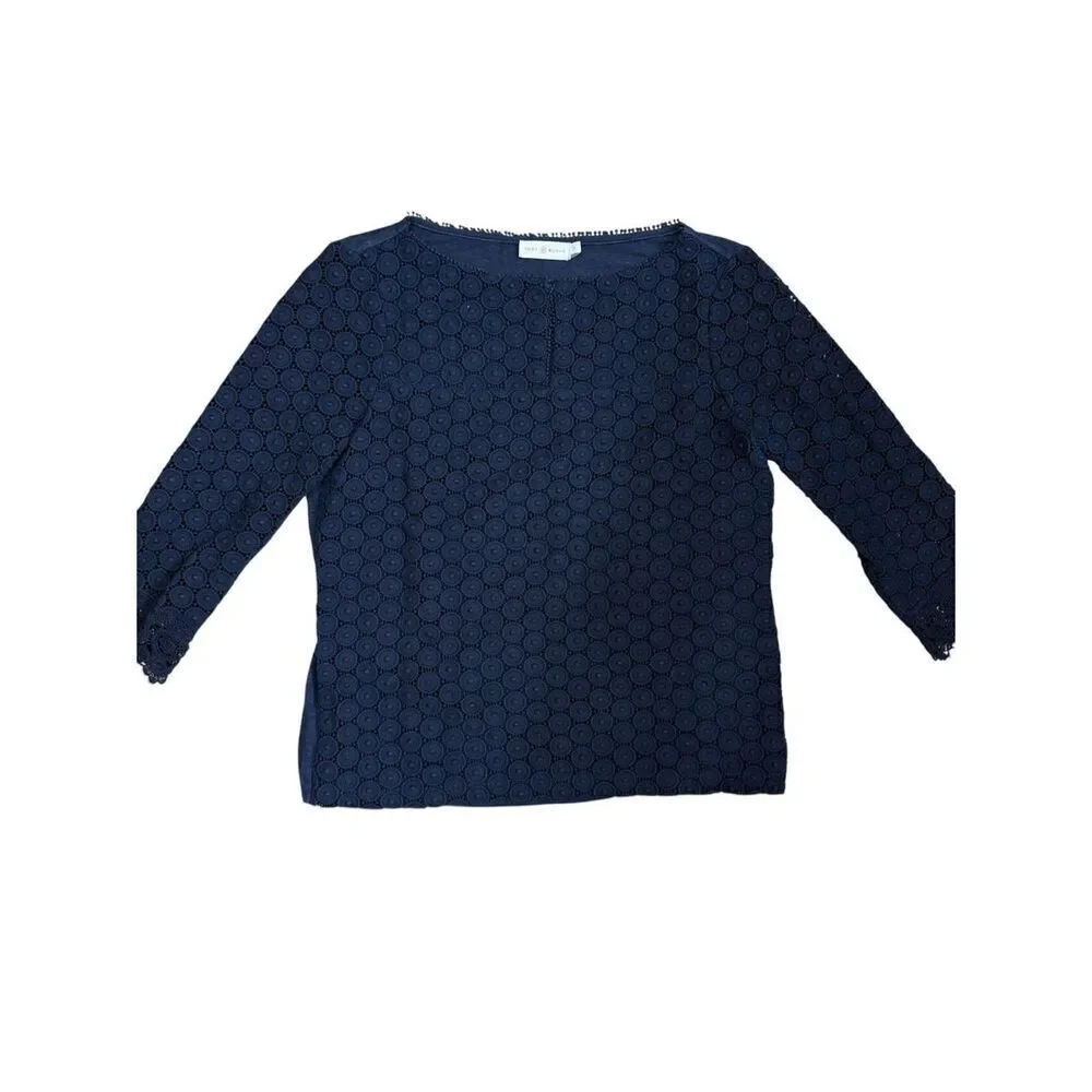 Tory Burch Lace Eyelet 3/4 Sleeve Top S
